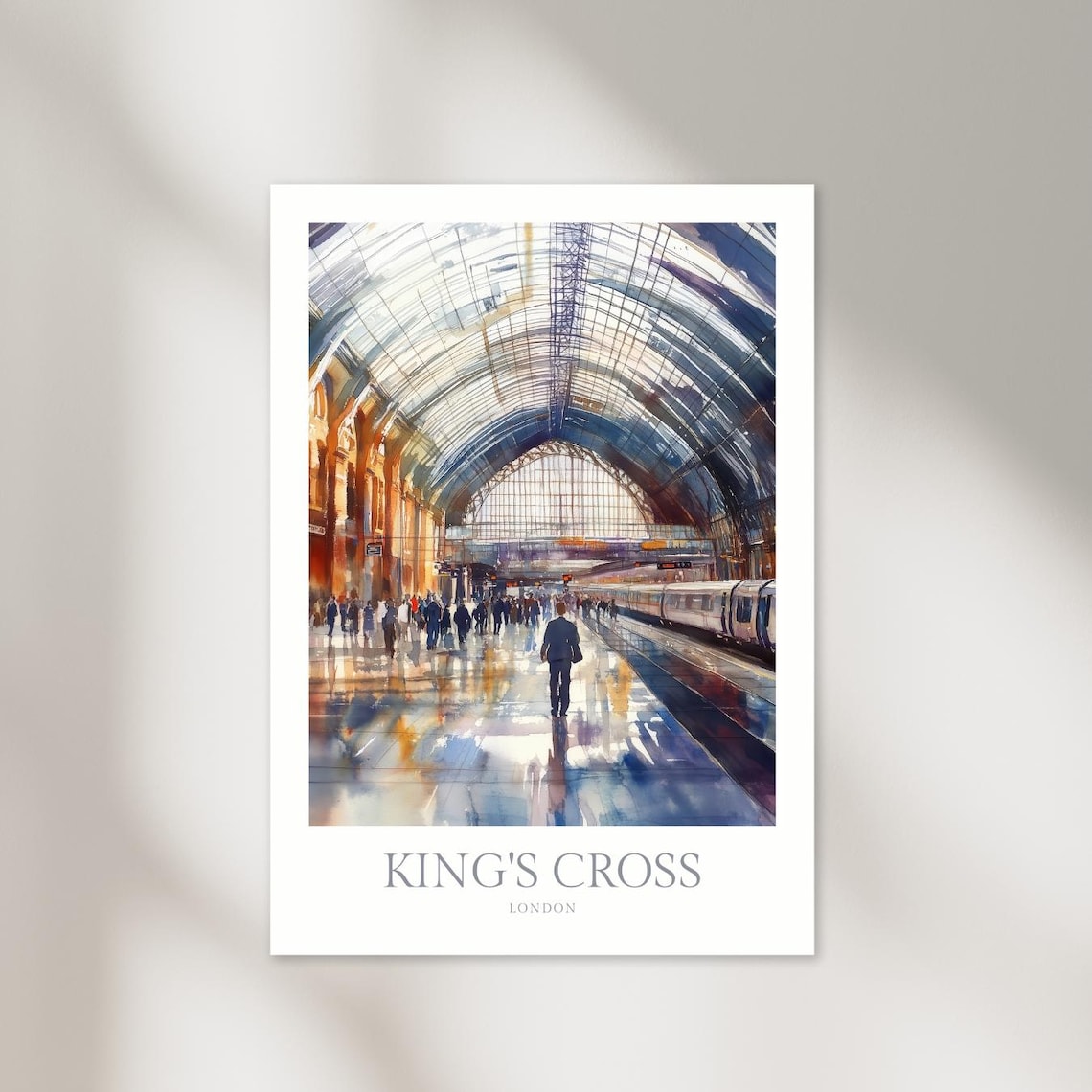 Kings Cross London Station Glass Roof Watercolor Travel Wall Art