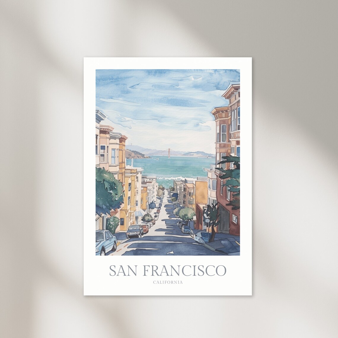 San Francisco Watercolor Poster, California Travel Art