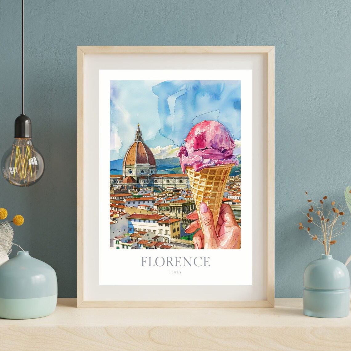 Florence Italy Watercolor Travel Poster, Wall Decor - Image 2