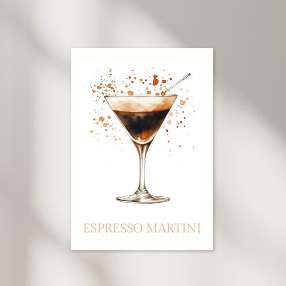 Espresso Martini Watercolor Painting Wall Art Home Decor Espresso Martini Poster Print Cocktail Poster