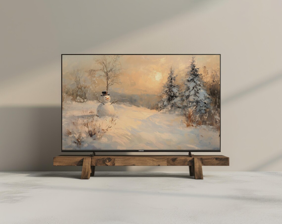 Snowman Vintage Painting Christmas Art Print - Image 3