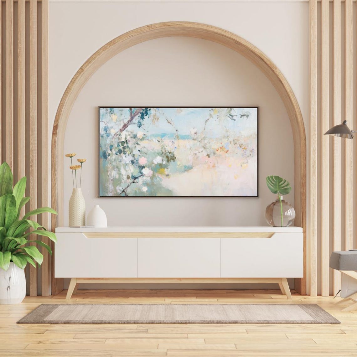 Neutral Abstract Floral Pastel Painting Frame TV Art Digital Poster - Image 2