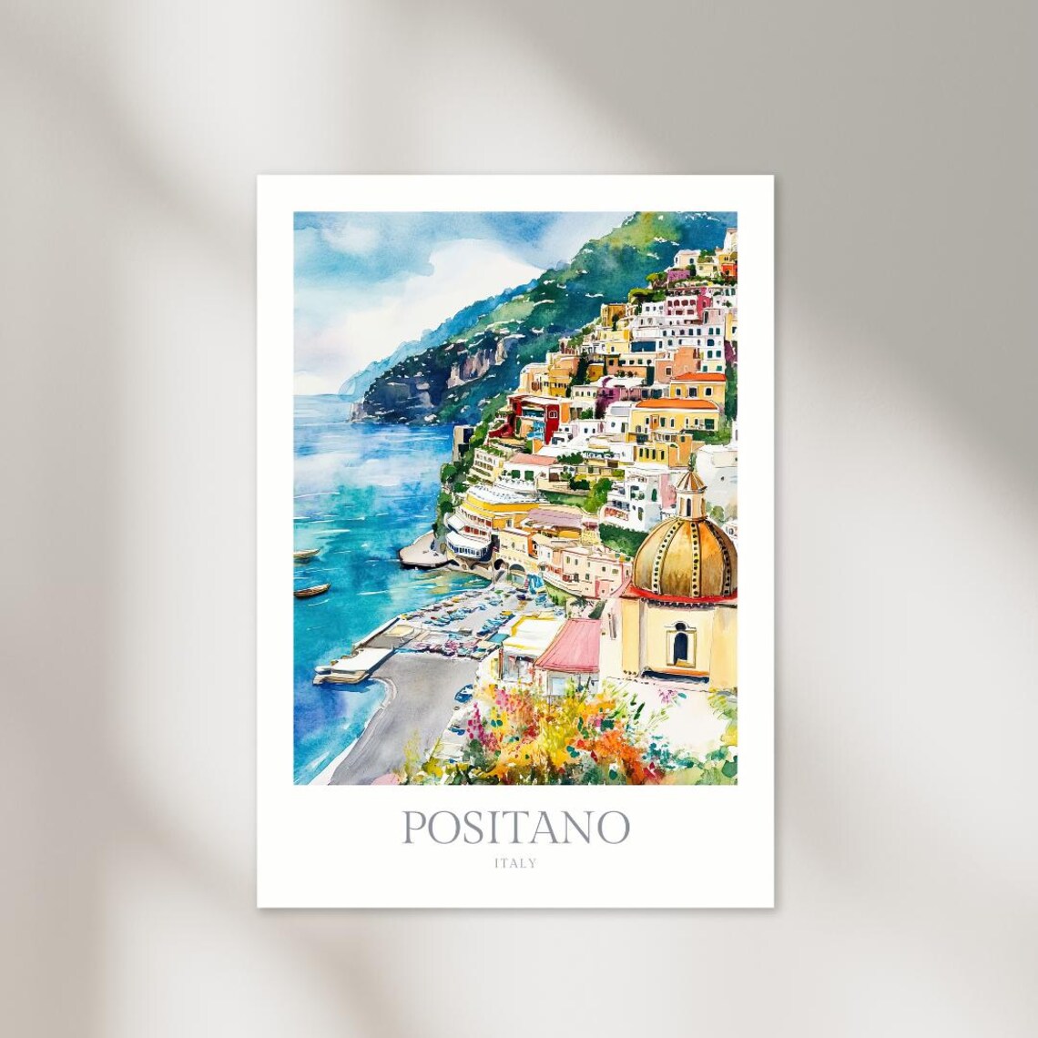 Positano Watercolor Poster, Italy Travel Art Print