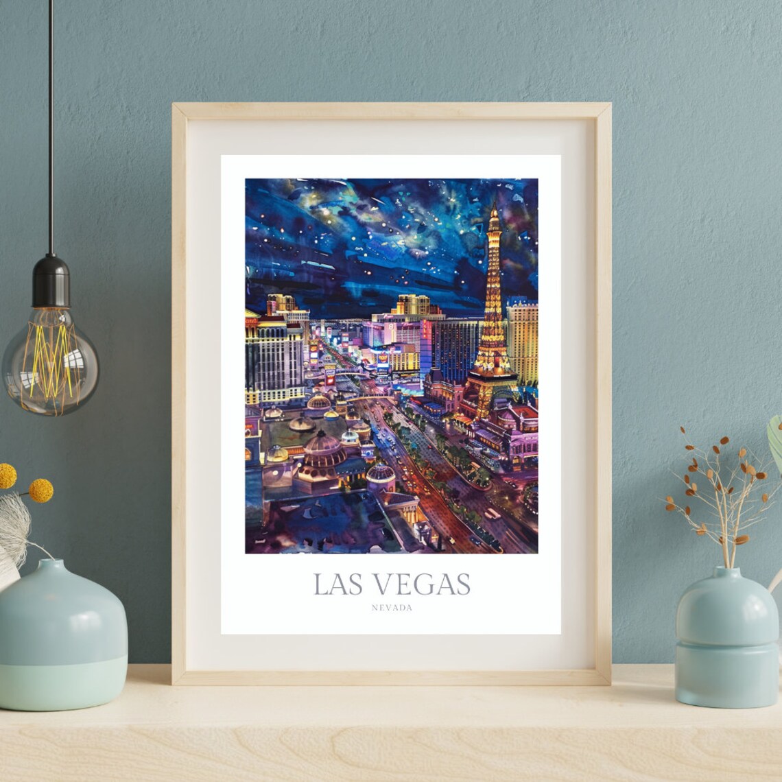 Las Vegas Nevada Watercolor Travel Poster, City View - Image 2