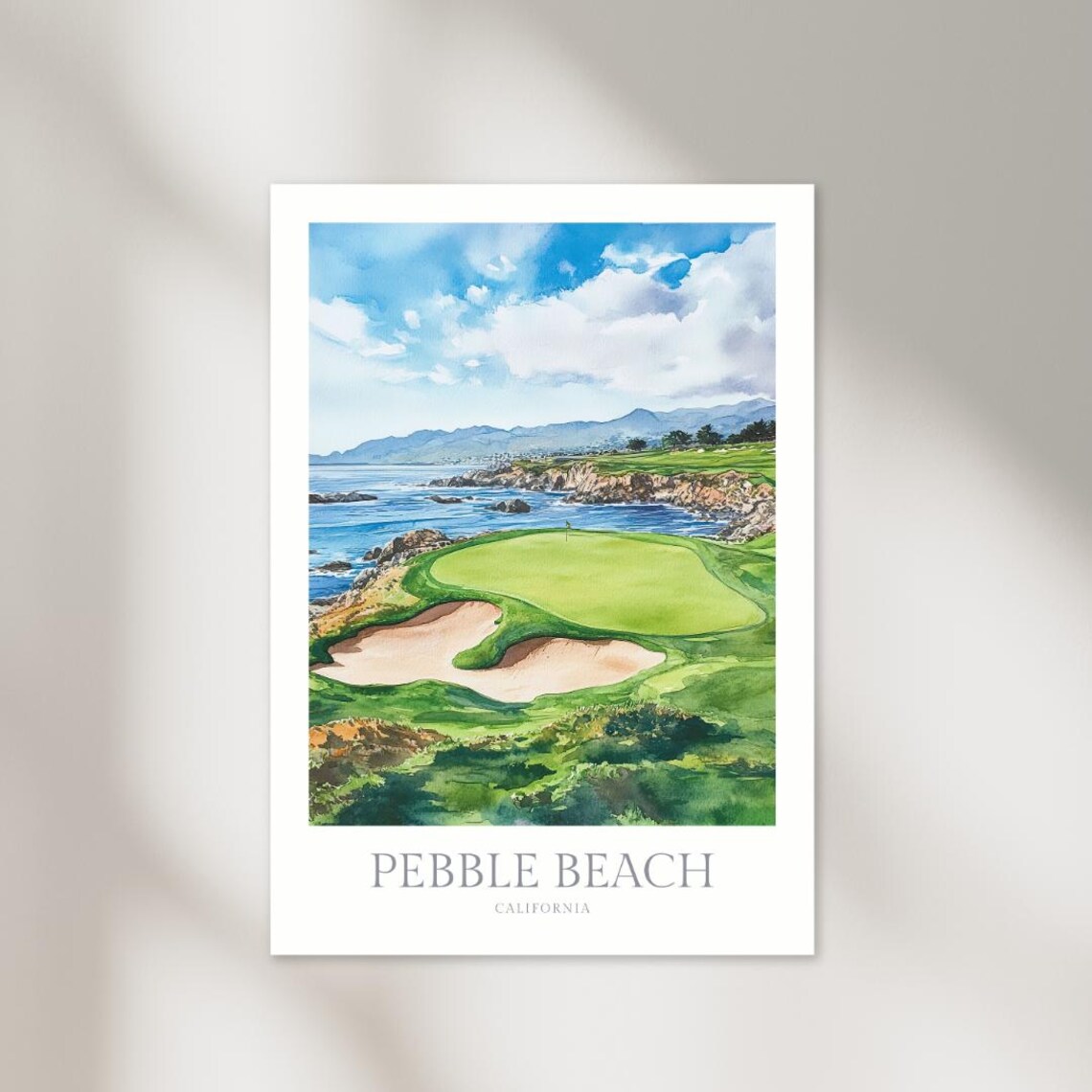 Pebble Beach California Watercolor Golf Poster Print