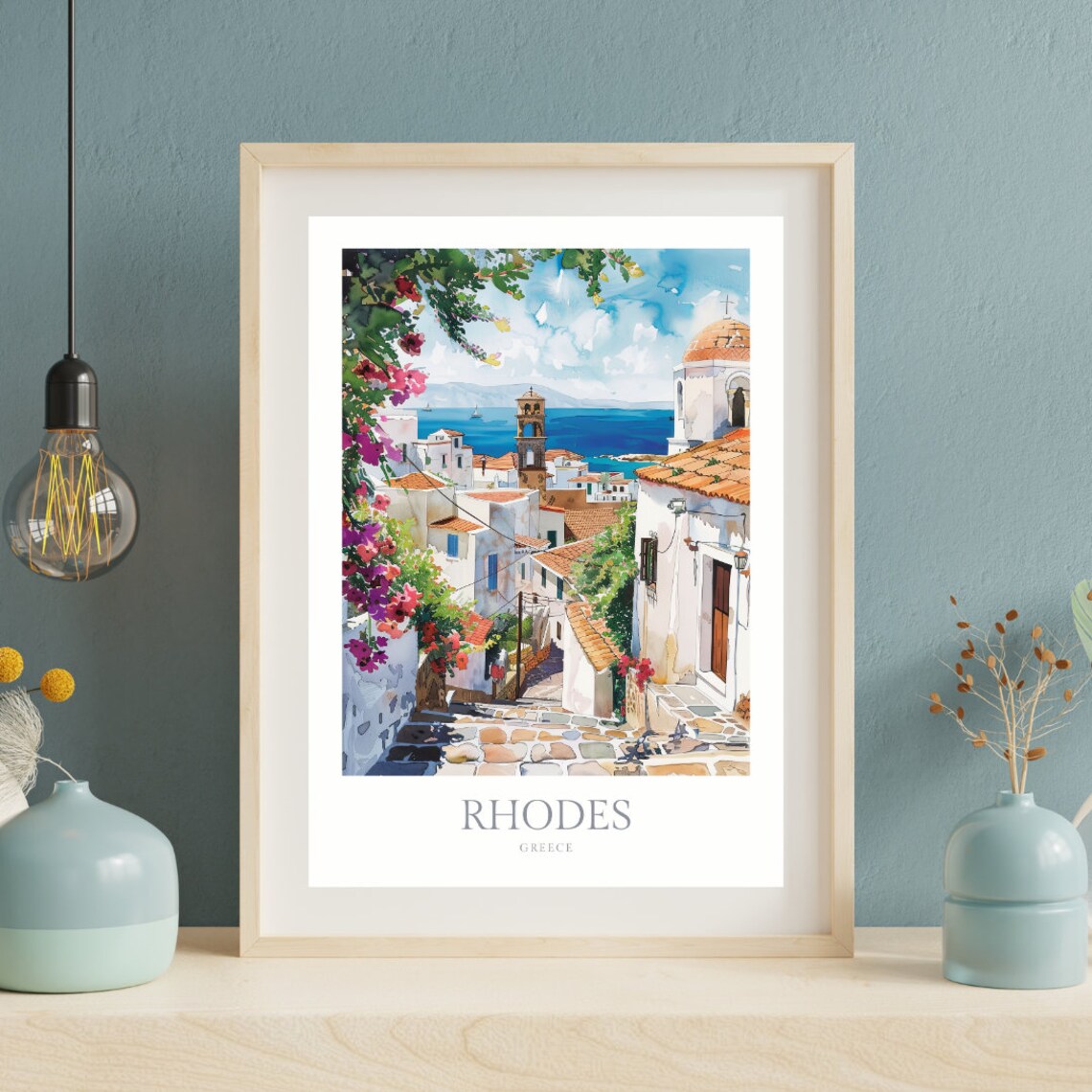 Rhodes Greece Watercolor Travel Poster, Home Decor - Image 2