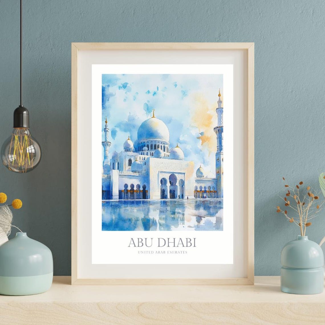 Abu Dhabi Sheikh Zayed Grand Mosque Watercolor Architecture Poster - Image 2