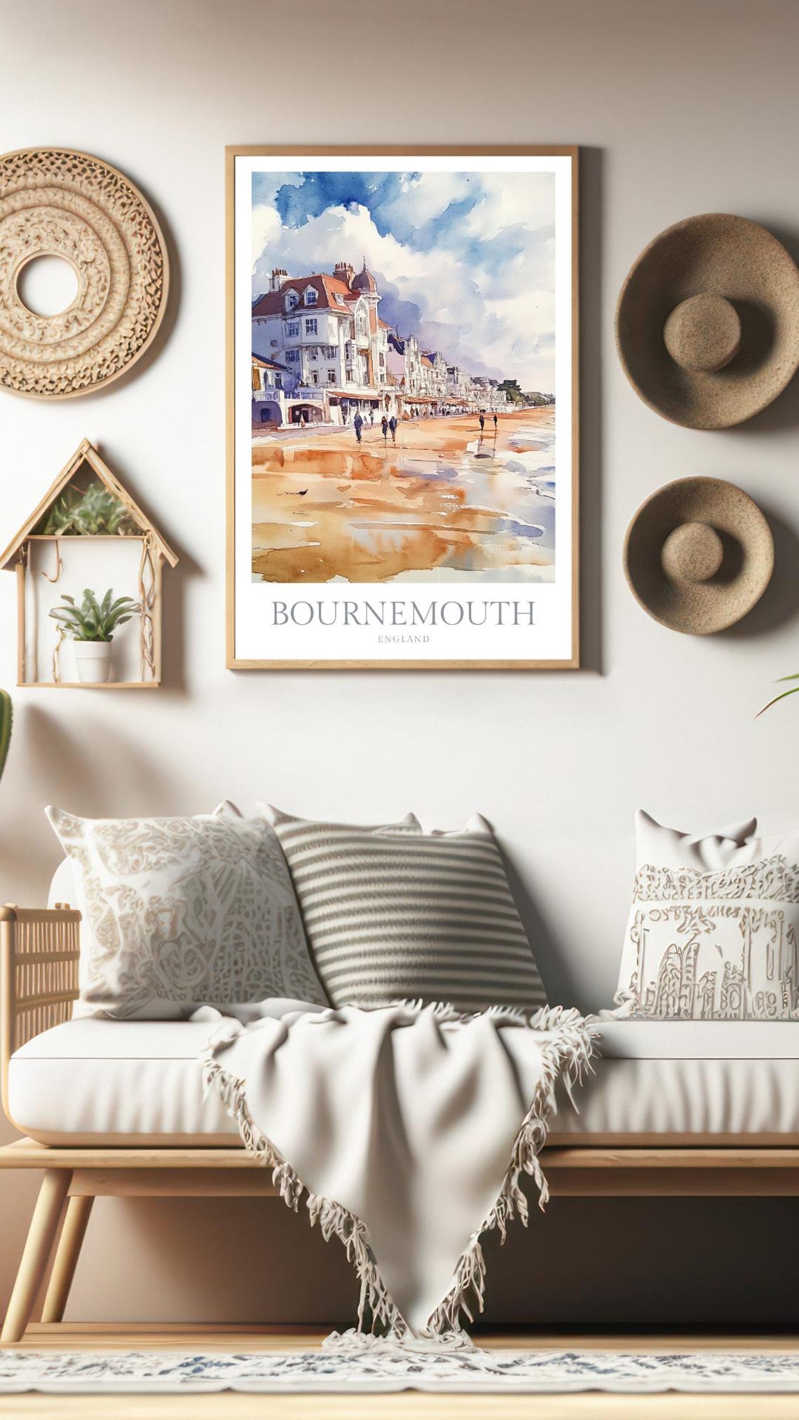 Bournemouth England Beachfront Seaside Watercolor Travel Poster - Image 2
