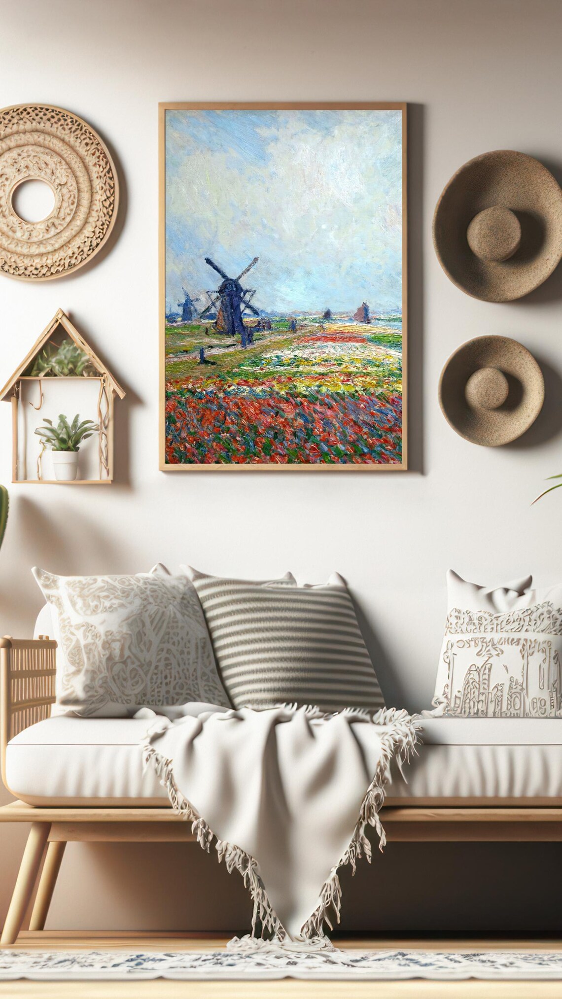 Tulip Fields Windmill Claude Monet Impressionist Vintage Oil Painting Print - Image 3
