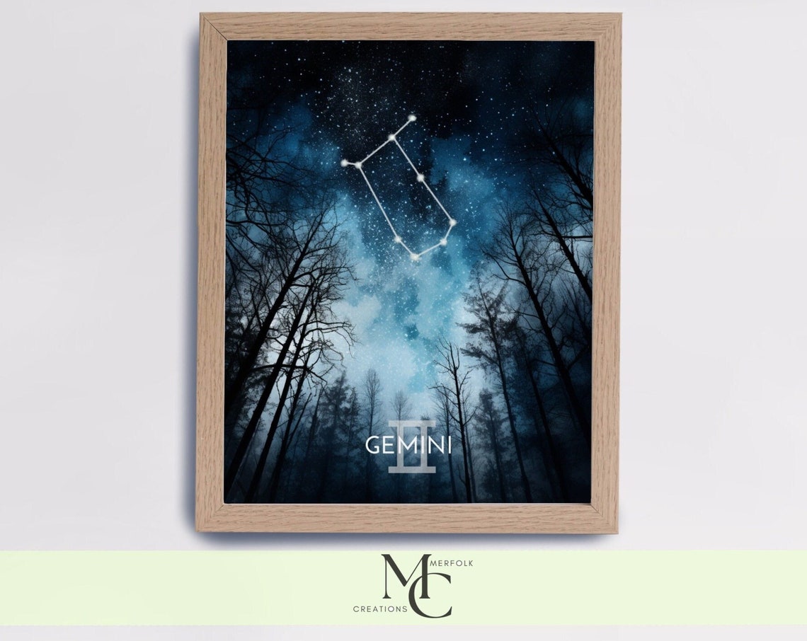 Gemini Constellation Over a Night Forest Zodiac Stars Poster