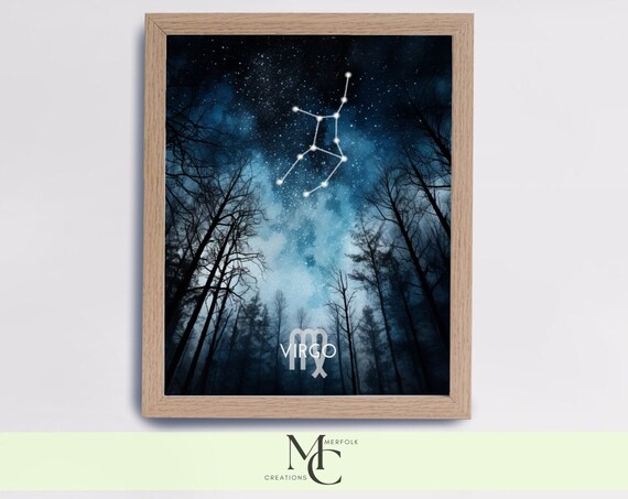 Virgo Zodiac Constellation Over a Night Forest Starry Sky Poster