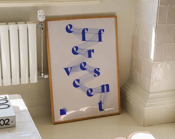 Effervescent Typography Poster Print Wavy Retro Trendy Aesthetic Print Funky Wall Art Mid Century Modern Home Decor Minimal Art