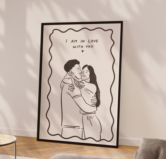 I Am In Love With You Couple Line Drawing Romantic Gift Poster