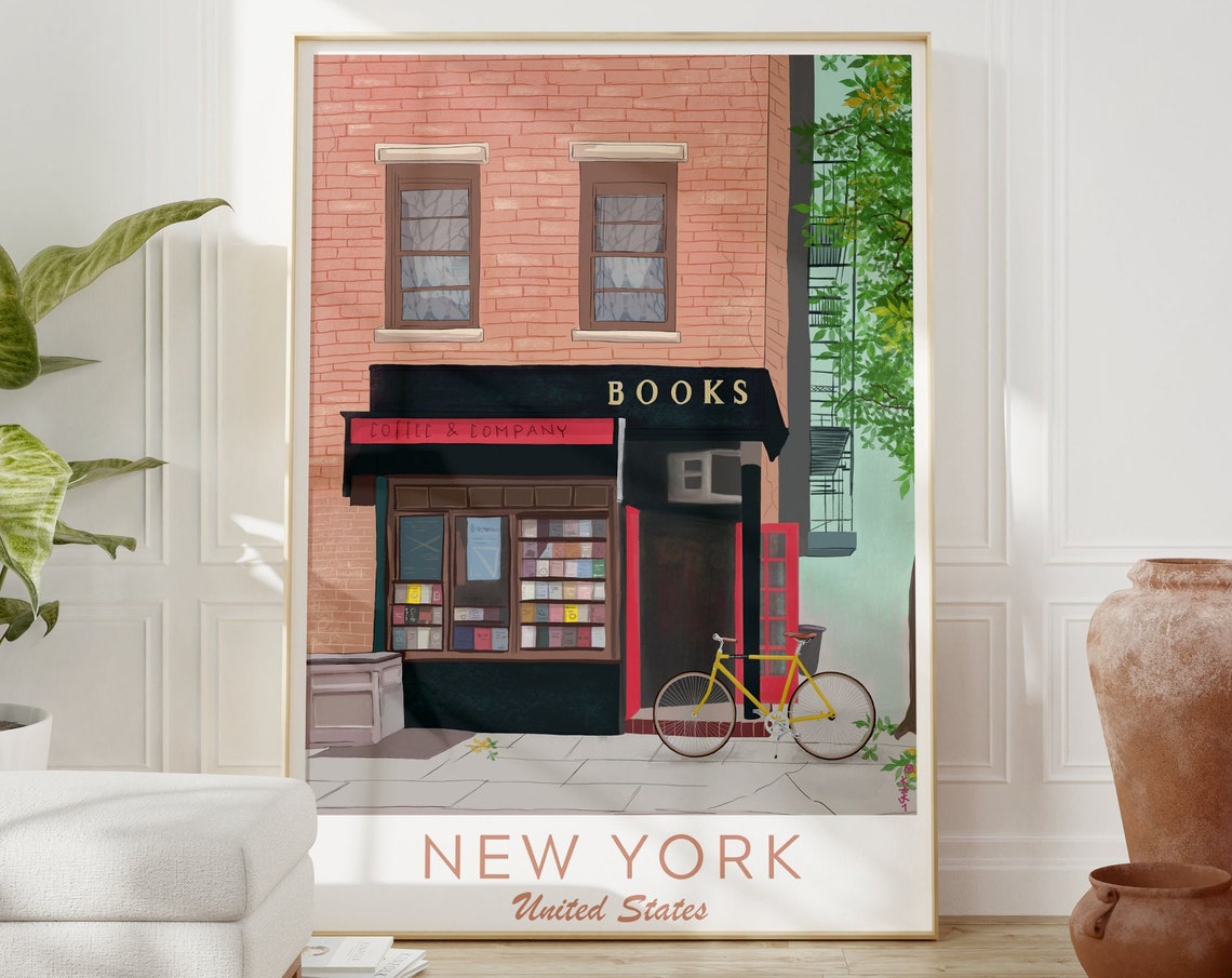 New York Illustration New York Bookshop Bookshop Illustration New York Bookstore Art Bookshop Art Print Brooklyn Illustration