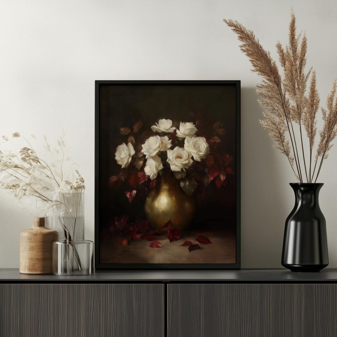 Moody Floral Print Moody Flower Painting Vintage Floral Wall Art Antique Art Print Farmhouse Wall Art Moody Botanical Oil Painting - Image 2