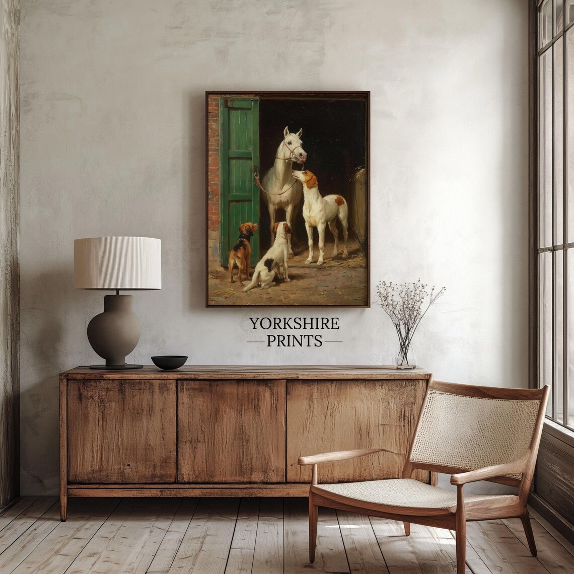 White Horse Hunting Hounds Stable Door Vintage Equestrian Art Poster - Image 3