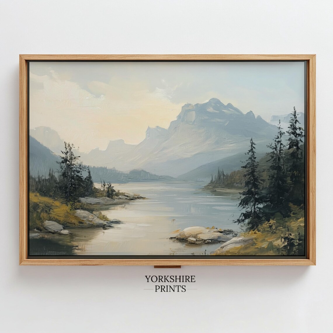 Mountain Lake Landscape, Vintage Rustic Cabin Art Print - Image 3