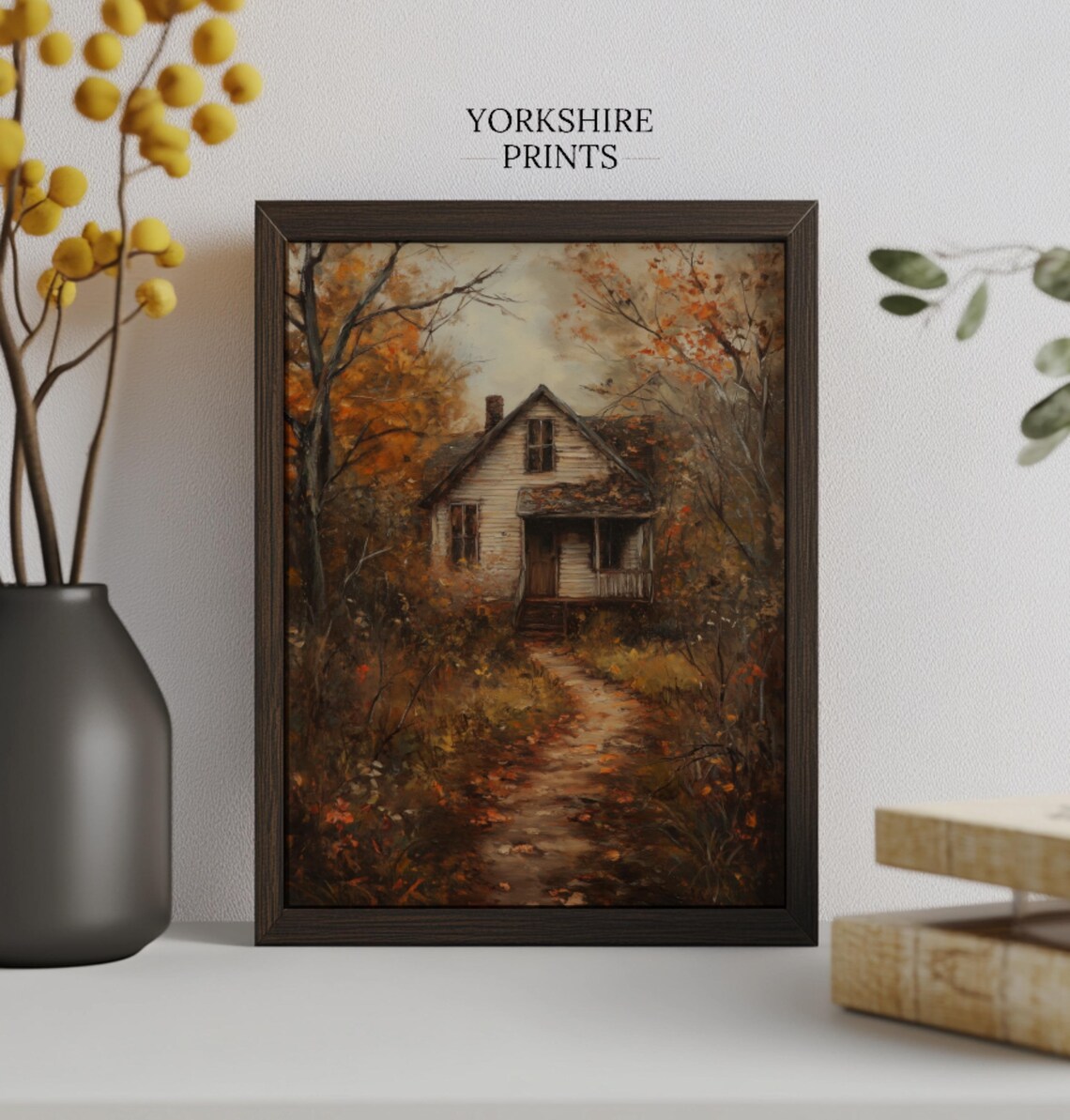 Moody Autumn Cabin In Orange Woods Fall Farmhouse Vintage Art Poster - Image 2