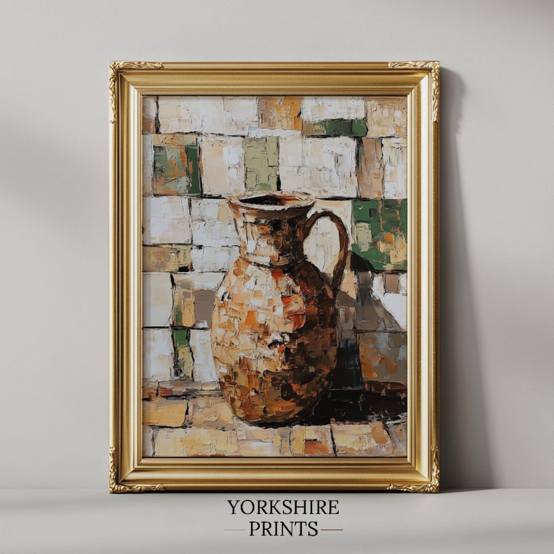 Rustic Ceramic Jug Impasto Oil Painting Tiled Wall Kitchen Art Poster - Image 2