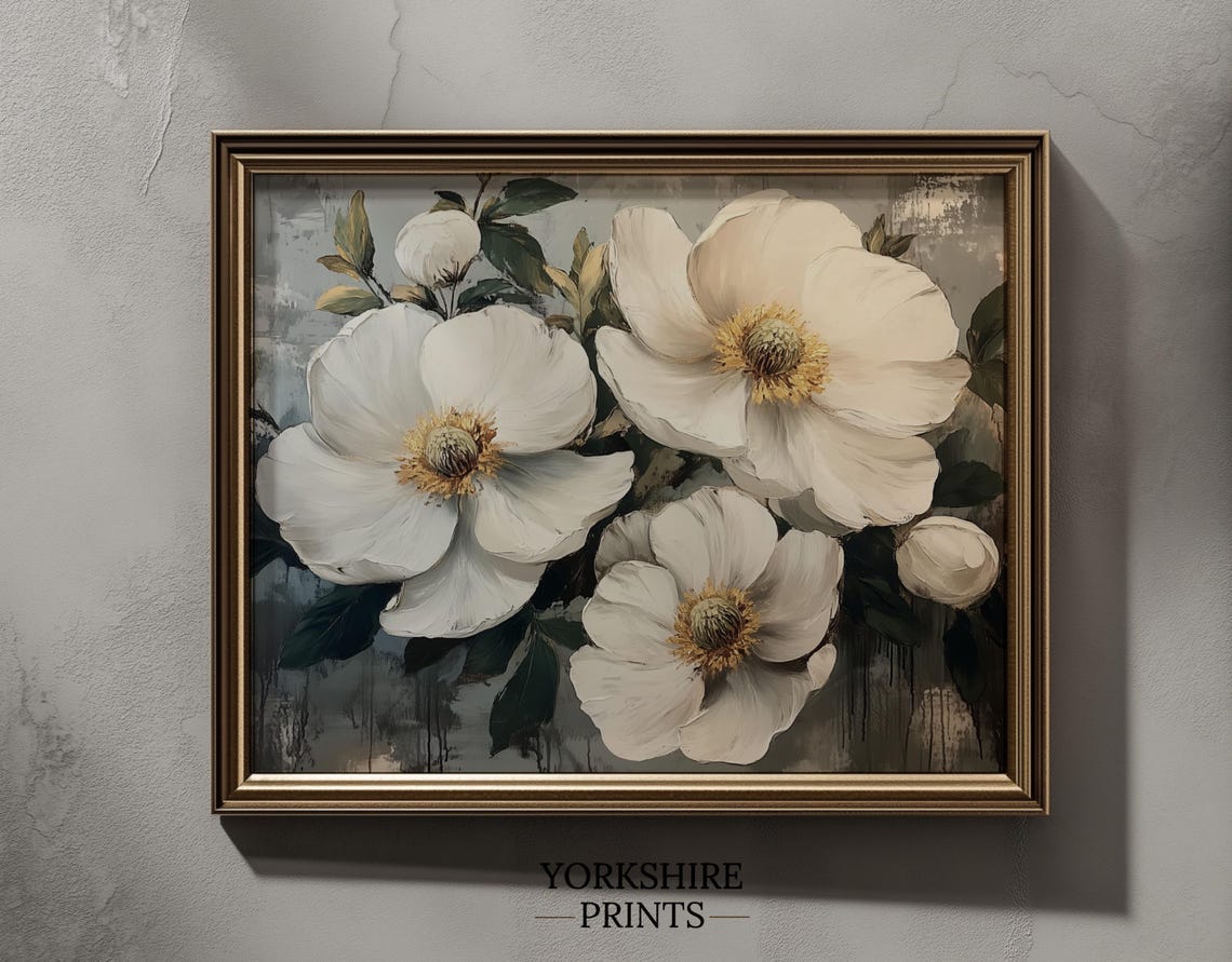 Moody Floral Wall Art Dark Academia Print Antique Moody Oil Painting Vintage Flower Painting Dark Botanical Print - Image 3