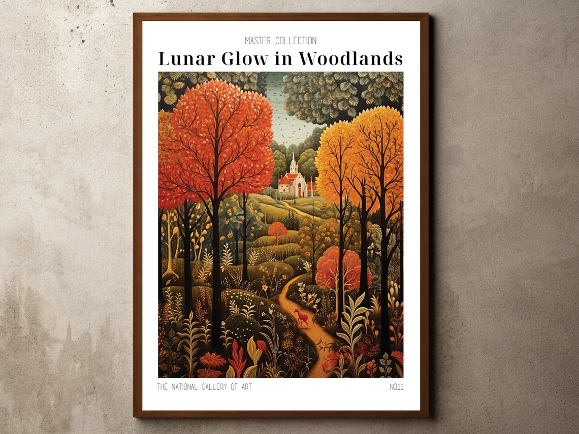 Lunar Glow In Woodlands Autumn Forest Gallery Exhibition Poster