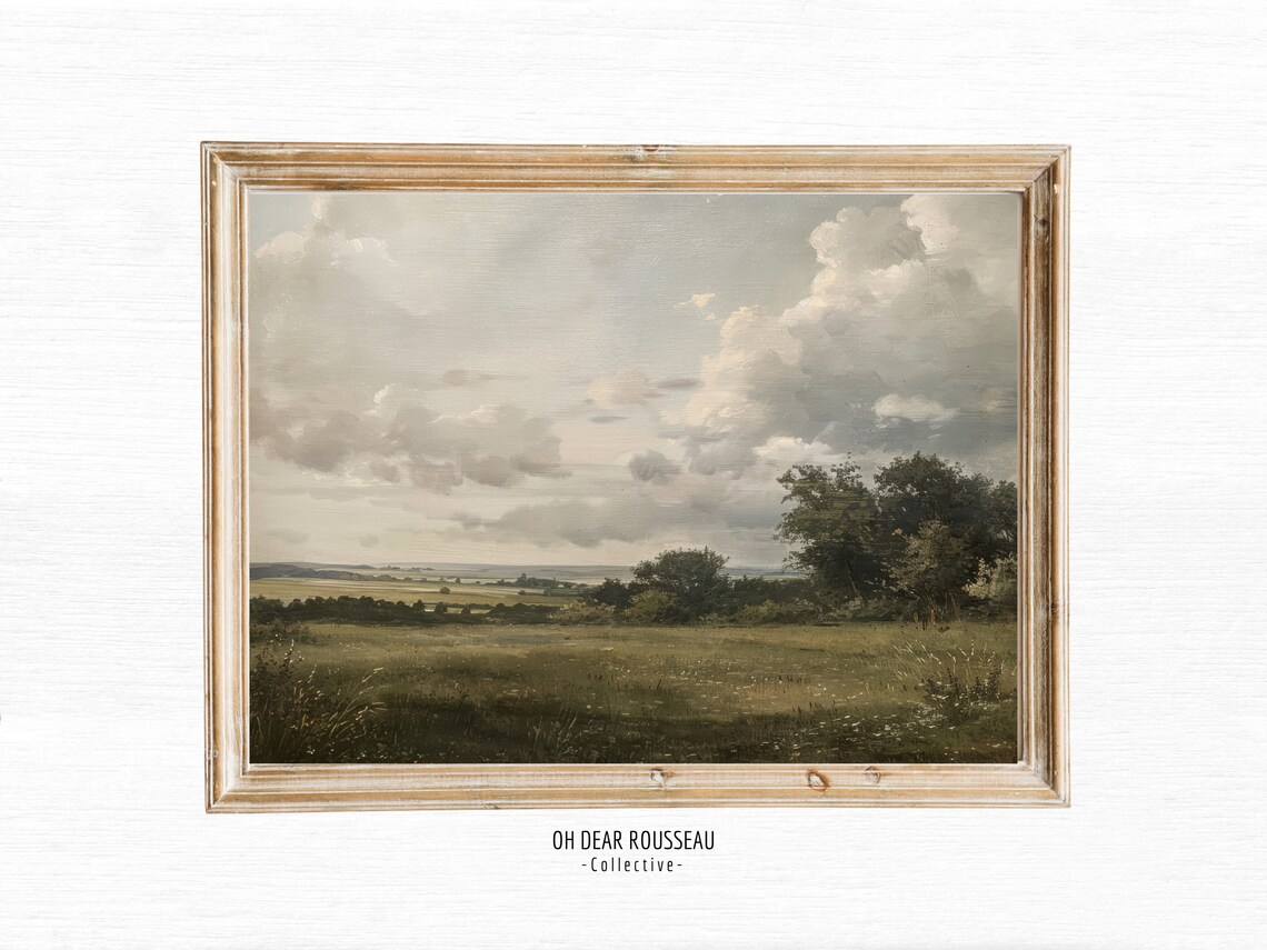 Vintage Countryside Landscape Poster with Antique Oil Painting Charm