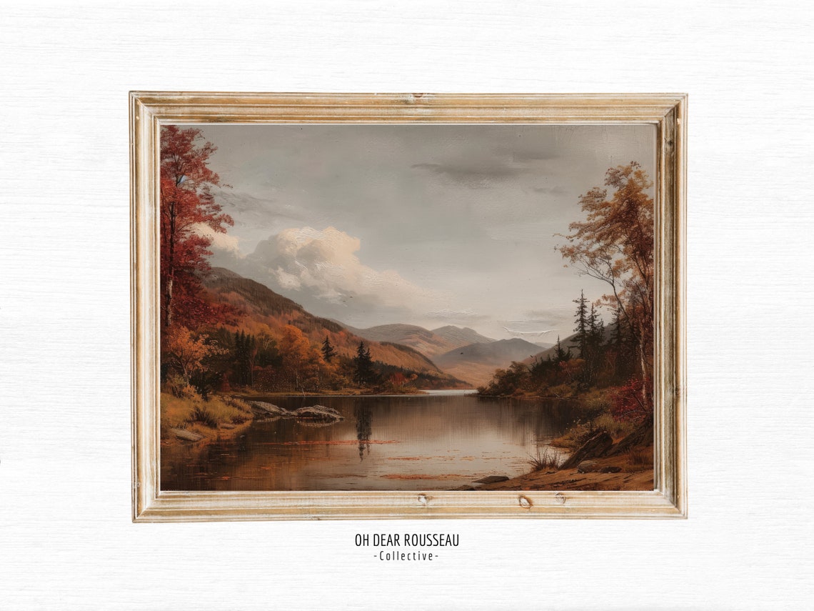 Autumn Lake and Mountain Landscape Vintage Oil Painting Poster