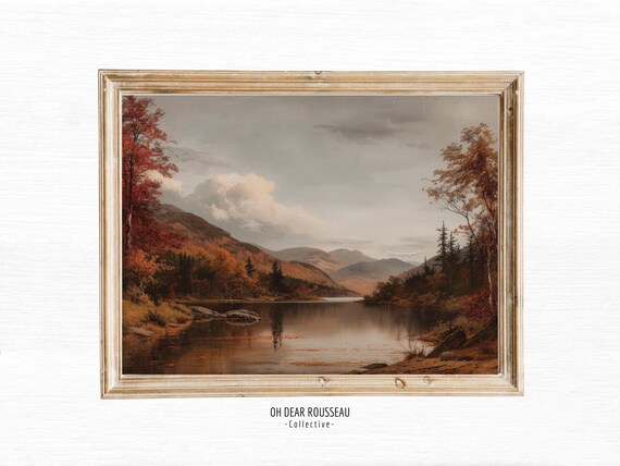 Autumn Lake and Mountain Landscape Vintage Oil Painting Poster