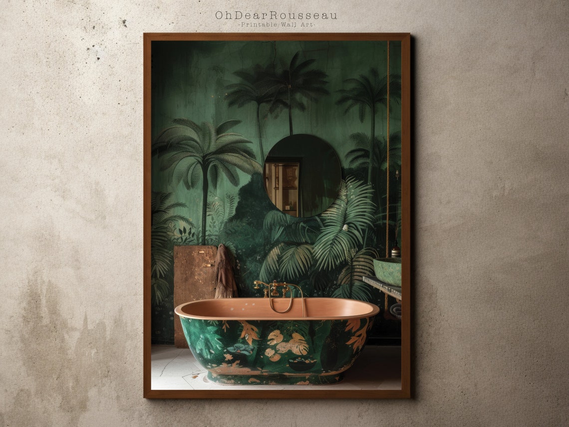 Lush Tropical Jungle Palm Bathroom Retreat Wall Decor Art Poster