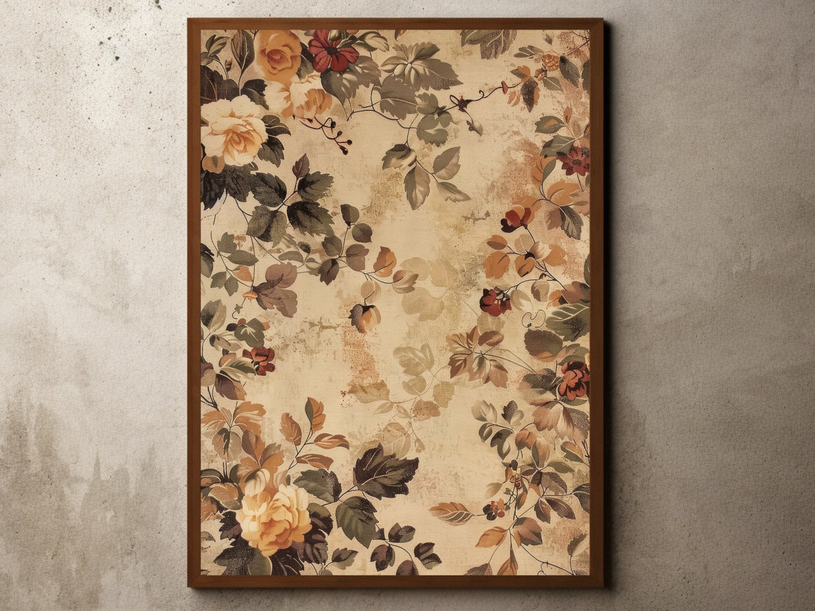 Vintage Muted Rose Floral Tapestry Pattern Botanical Wall Poster