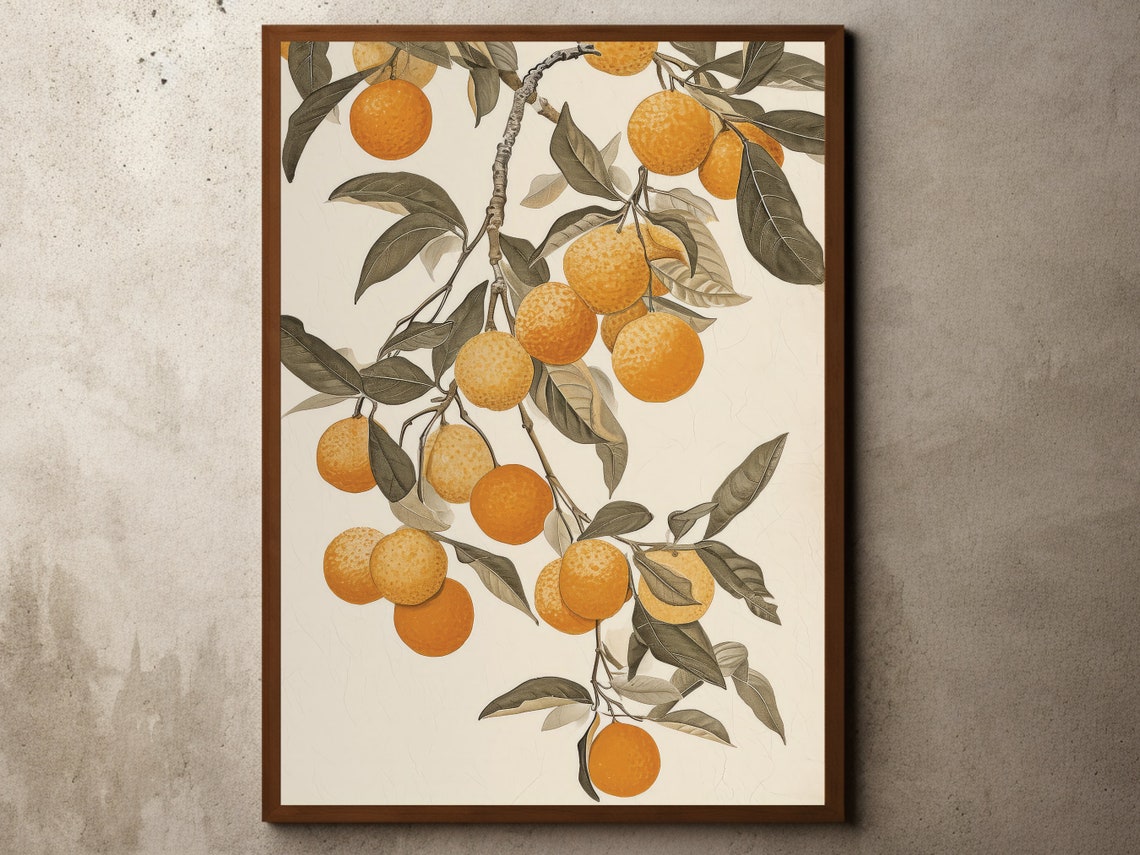 Vintage Orange Fruit Tree Branch Botanical Illustration Poster