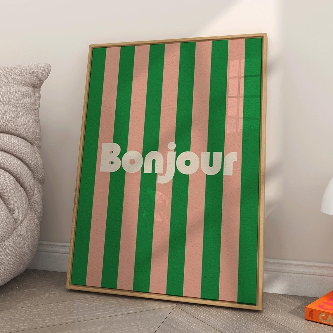 Bonjour Welcome Typography Art Print, French Poster