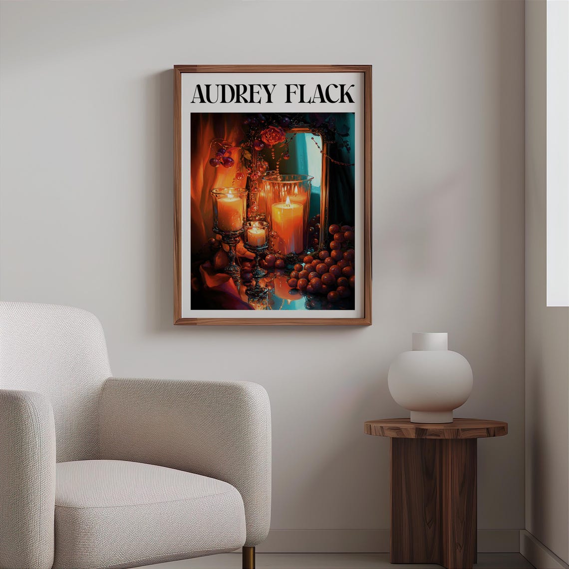 Audrey Flack Three Candles Grapes Mirror Glow Still Life Poster - Image 2