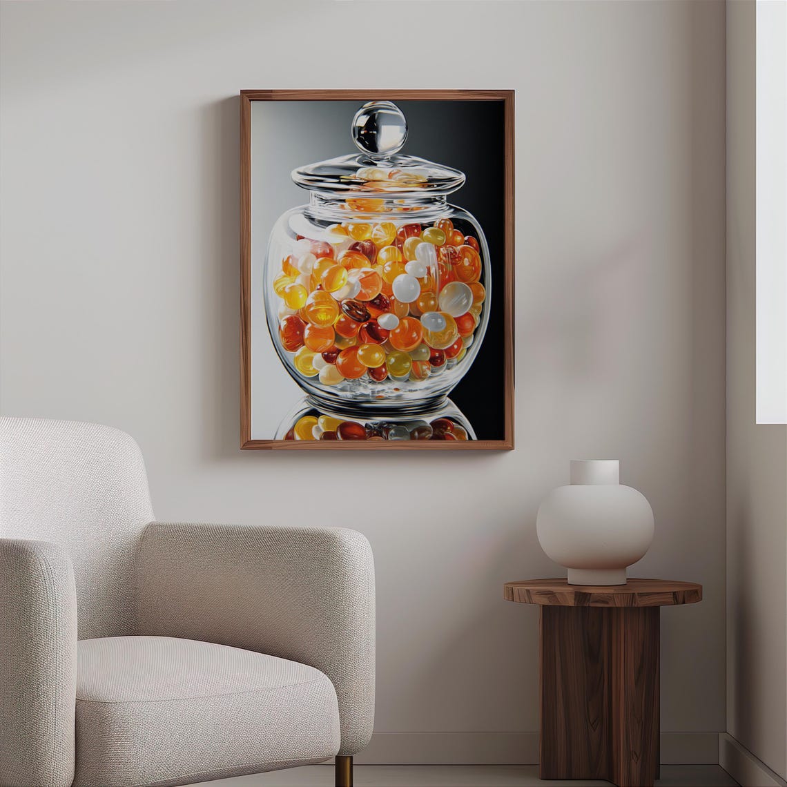 Amber Hard Candies Glass Jar Black Background Still Life Poster - Image 2