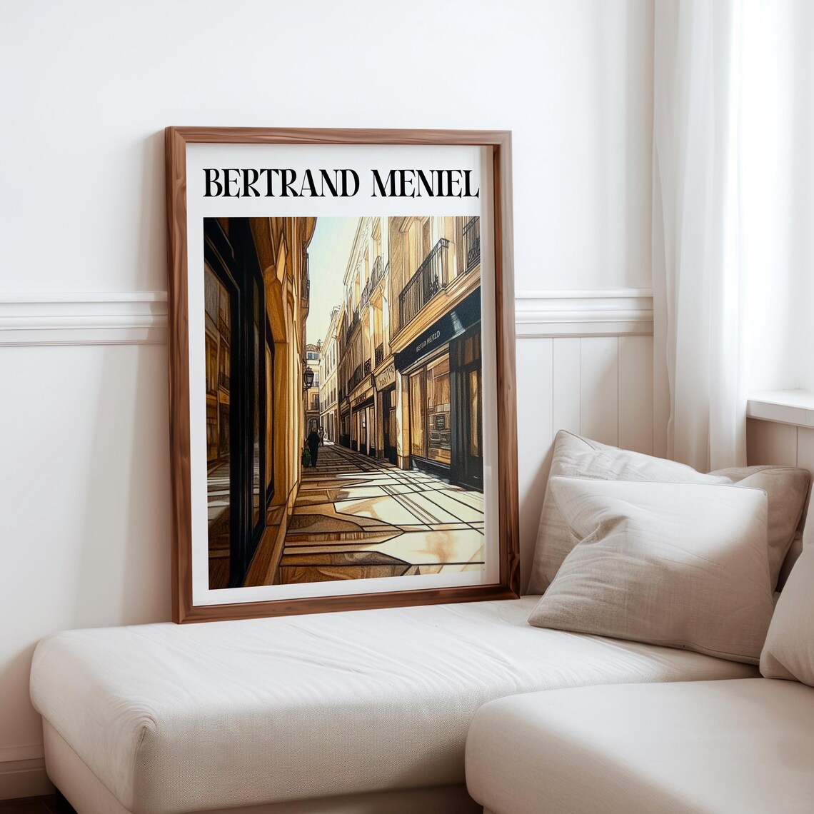 Bertrand Meniel Inspired Narrow Paris Alley Long Shadows Shops Poster