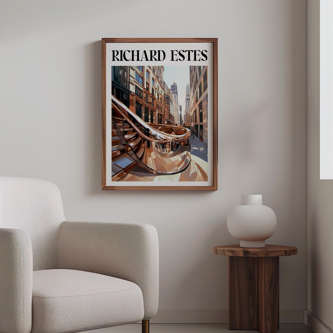 Polished Chrome Ribbon Sculpture Downtown Photorealism City Art Poster - Image 2