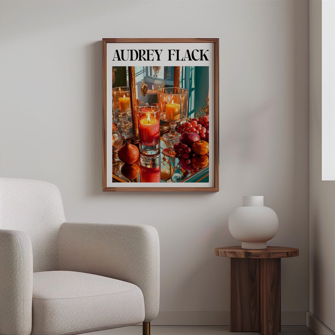 Audrey Flack Candles Grapes Pears Mirror Teal Still Life Poster - Image 2