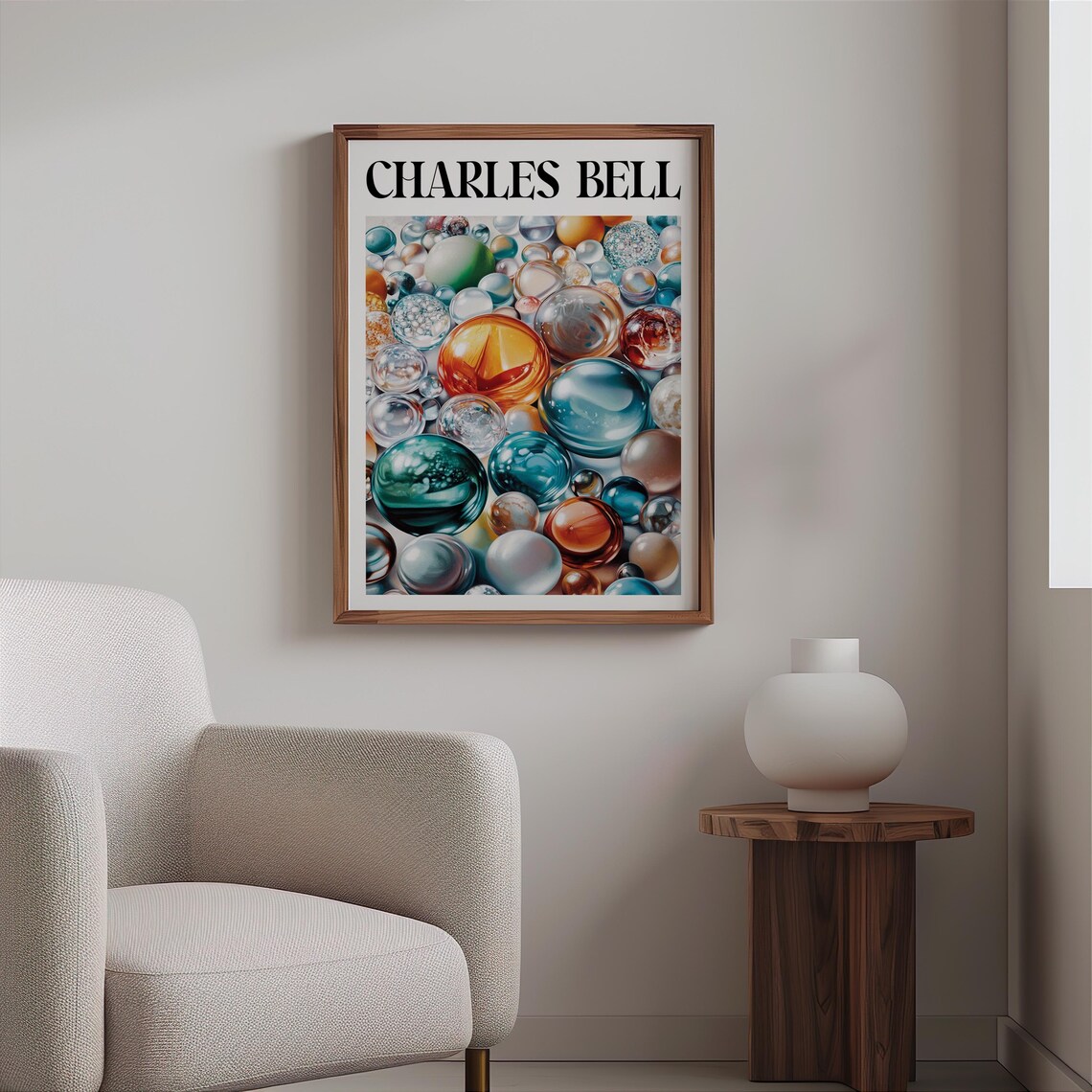 Charles Bell Colorful Scattered Glass Marbles Teal Orange Art Poster - Image 2