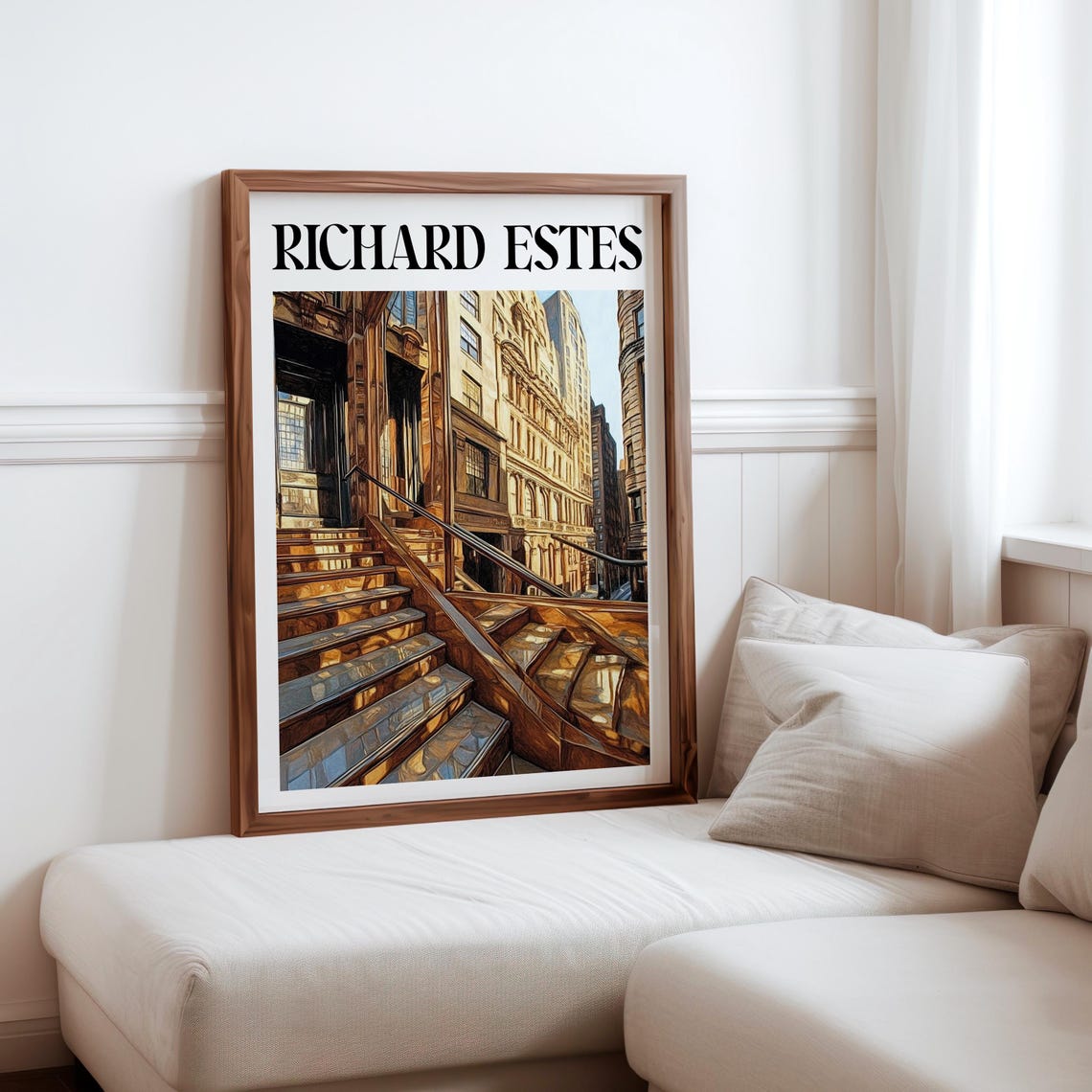 Richard Estes Inspired Bronze Staircase Interior Reflection Print