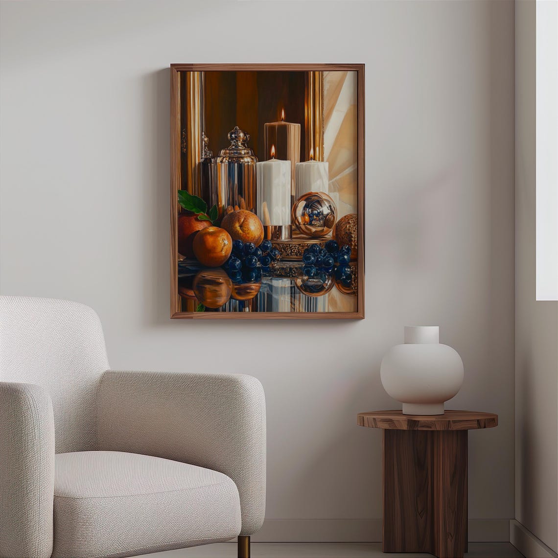 Golden Candles and Copper Spheres Classic Still Life Poster Art - Image 2
