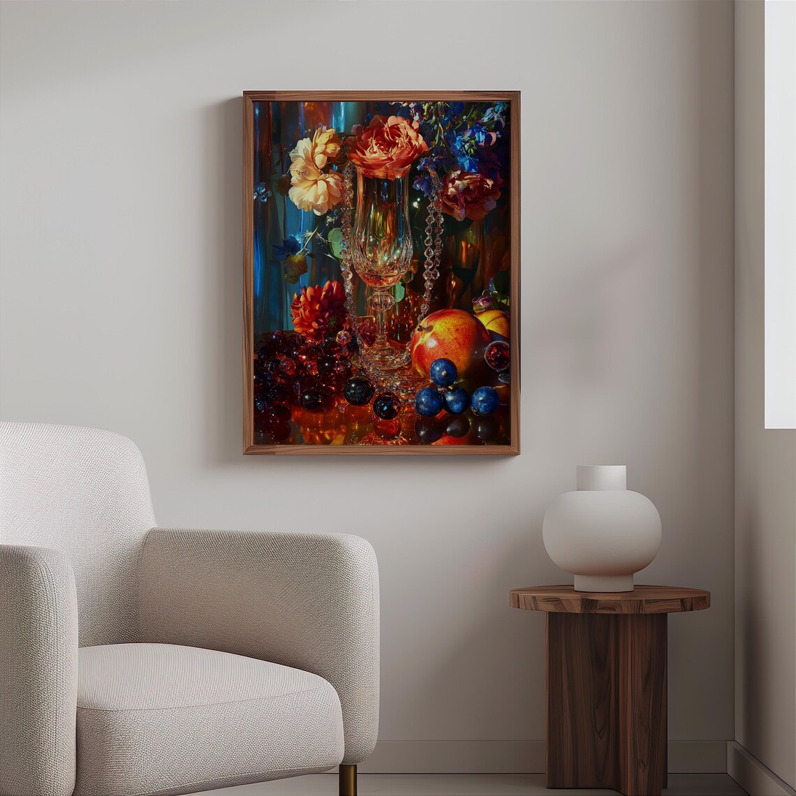 Jewel Tone Goblet with Roses and Blueberries Still Life Poster - Image 2