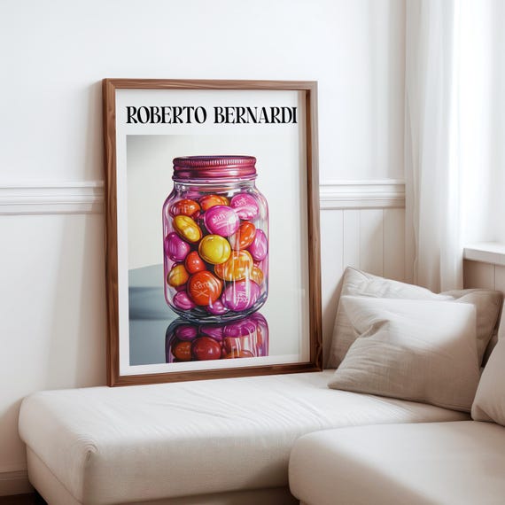 Roberto Bernardi Inspired Poster Colourful Candy Sweet Jar Still Life Wall Art Print Bernardi Inspired Print Modern Home Wall Decor