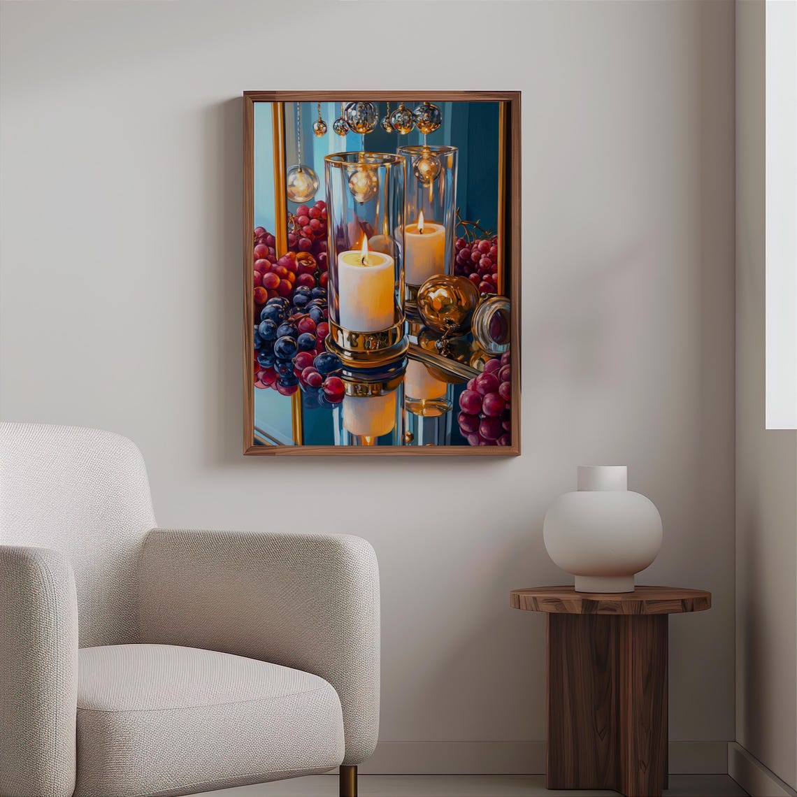 Glass Cylinder Hurricanes Candles Hanging Crystals Still Life Print - Image 2