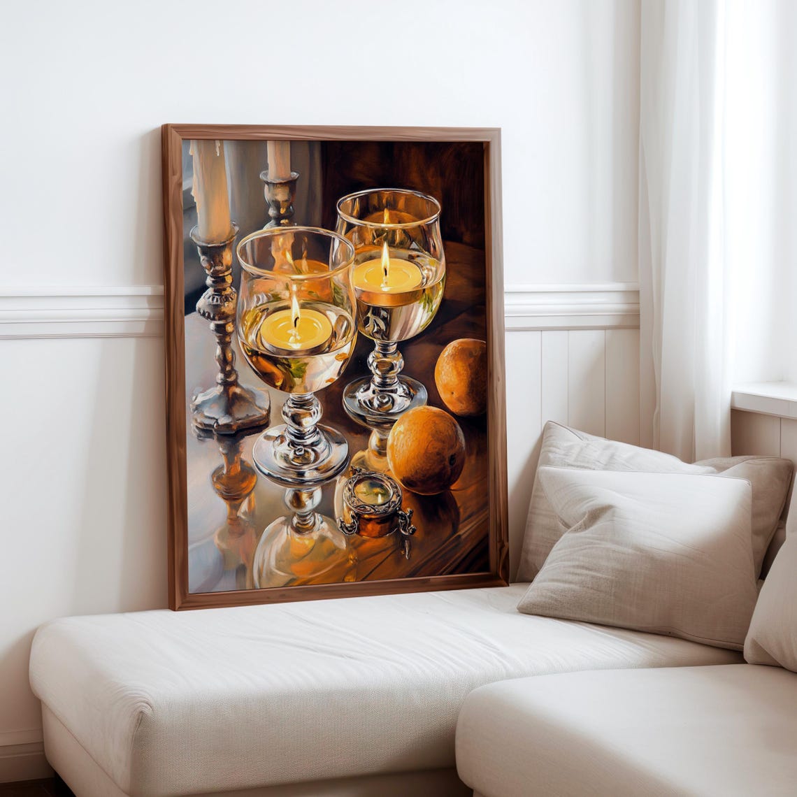 Floating Candle Goblets Oranges Antique Locket Still Life Art Print