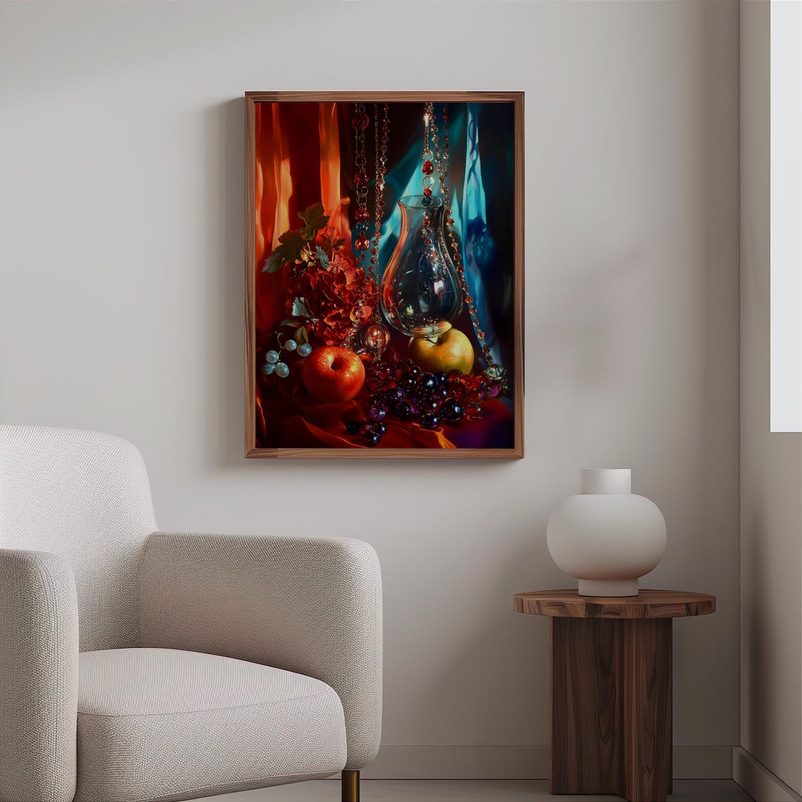 Glass Carafe with Beads Apples and Grapes Still Life Poster Art - Image 2