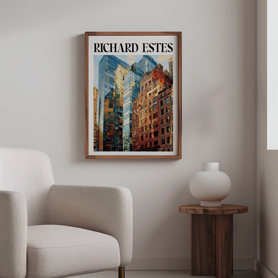 Richard Estes Inspired Glass Skyscraper Golden Reflections City Poster - Image 2