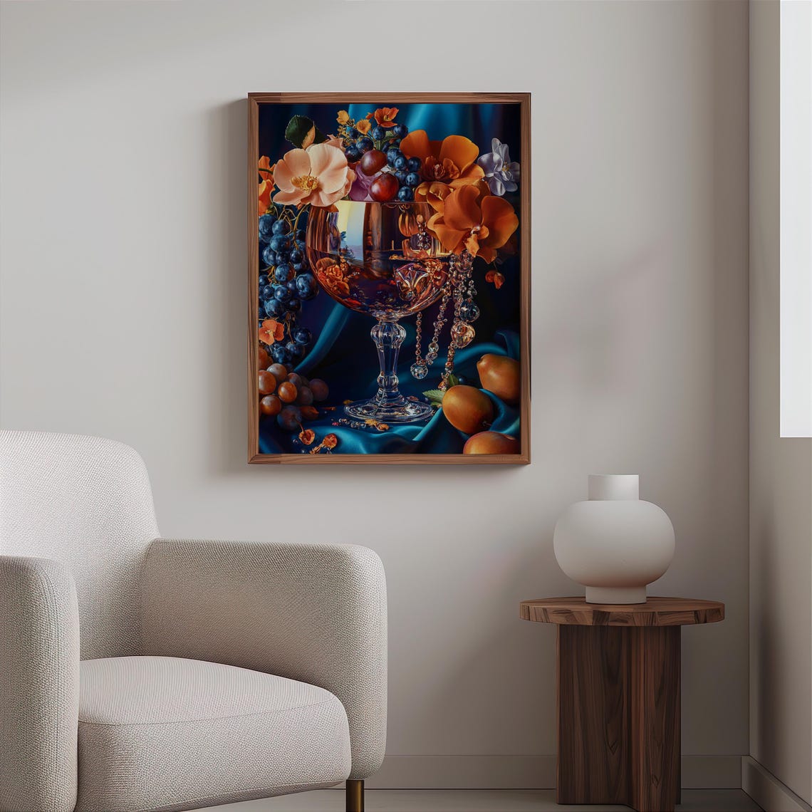 Ornate Golden Goblet with Orchids and Grapes Still Life Poster - Image 2