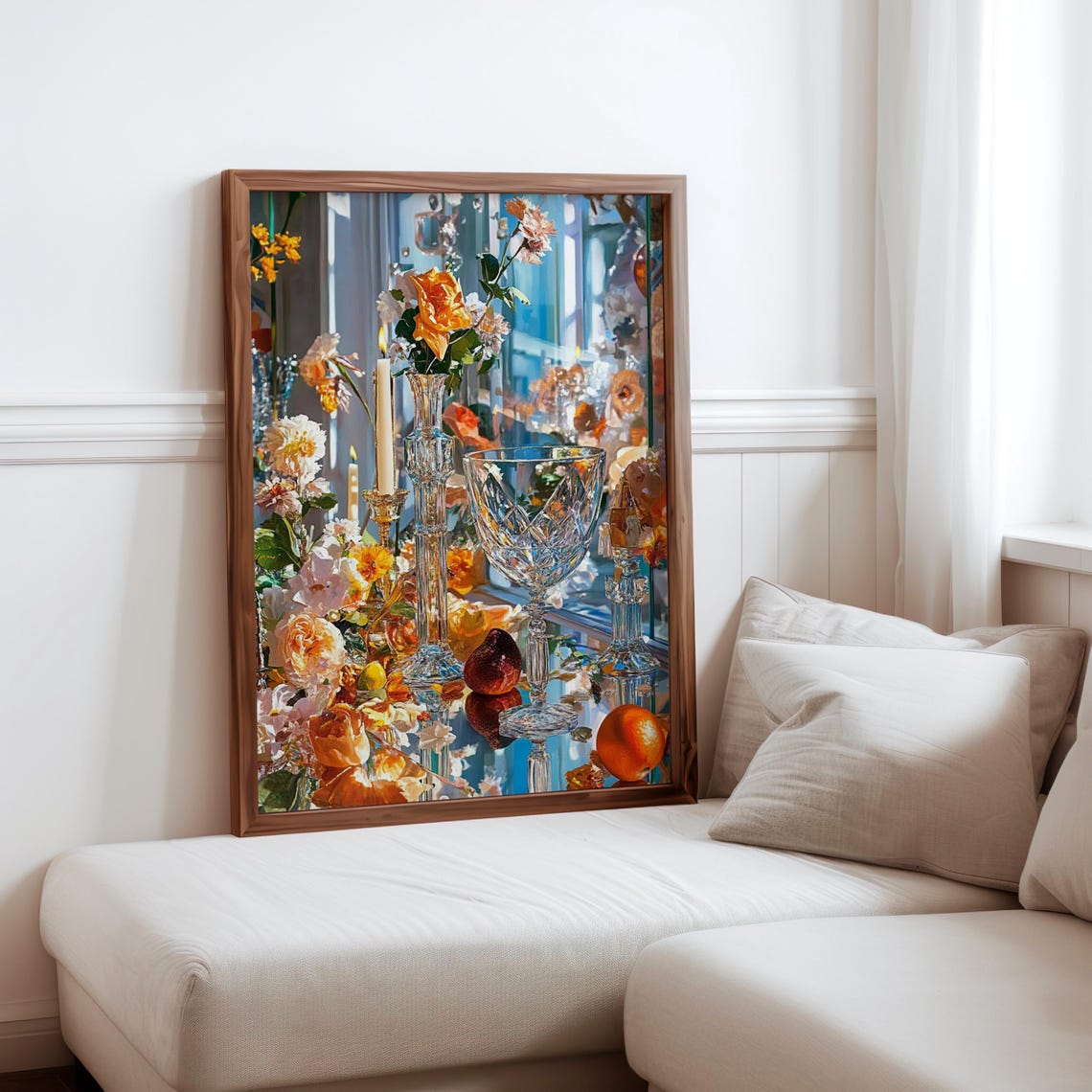 Crystal Goblet Roses Blossoms Mirrored Still Life Photorealism Print