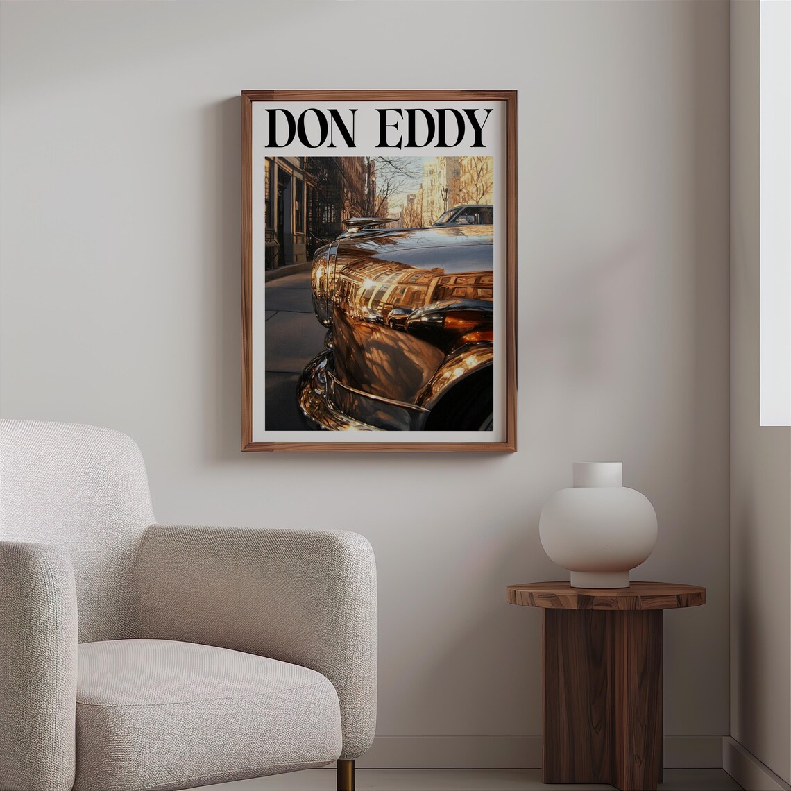 Don Eddy Inspired Chrome Car Rear City Sunset Reflection Street Poster - Image 2