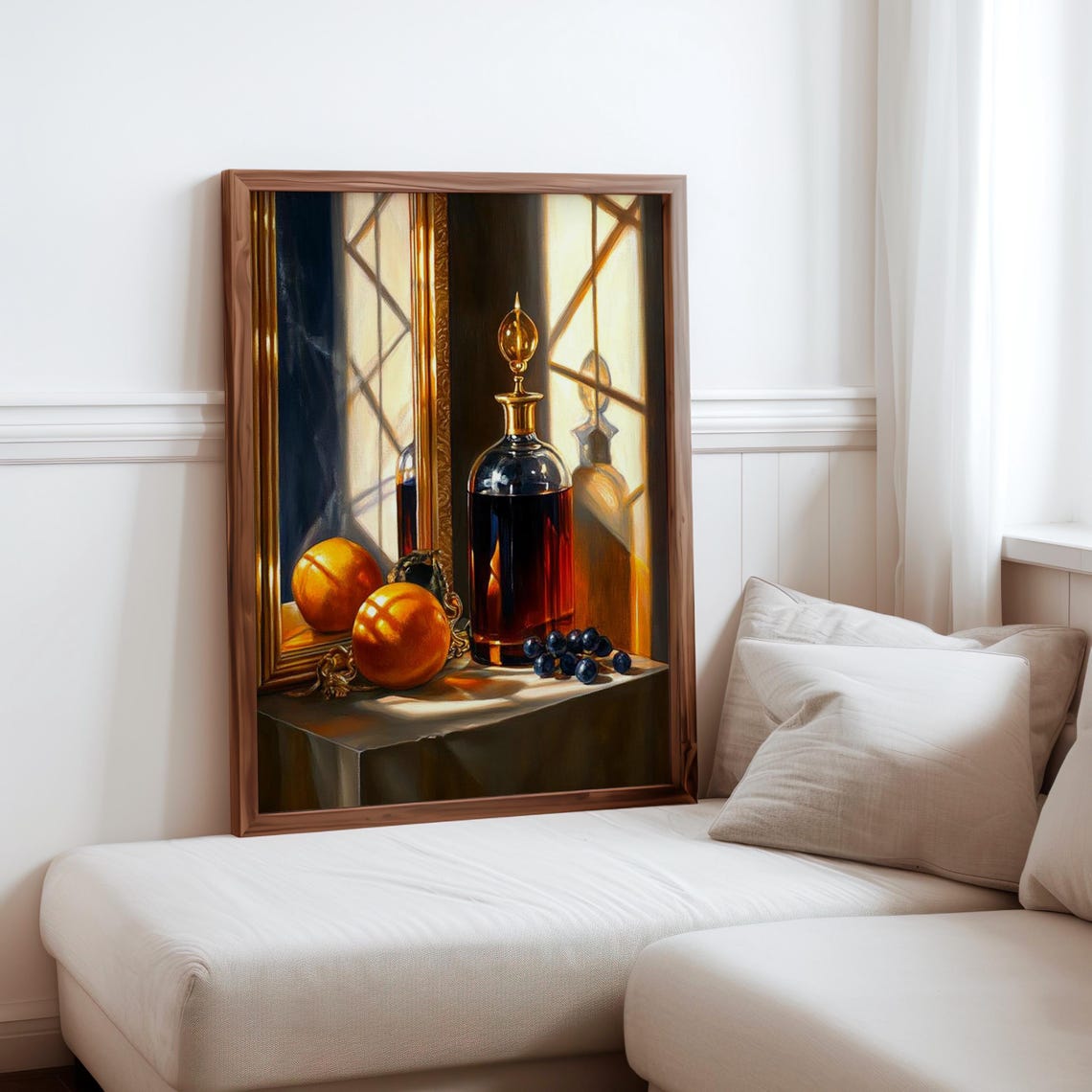 Amber Decanter Oranges Window Light Still Life Photorealism Print